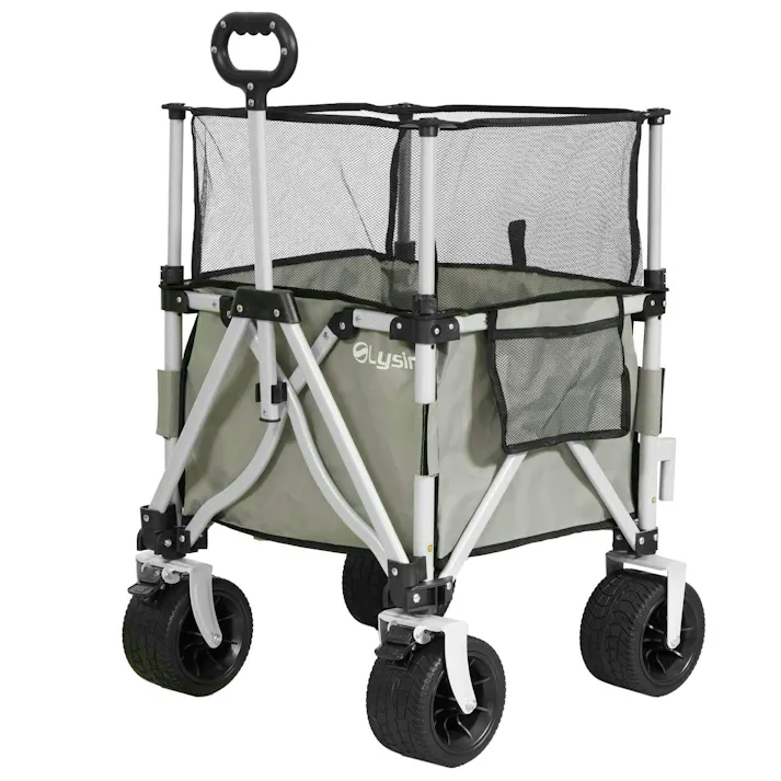 ライシン アウトドアワゴン Eシリーズ ミニ グレー 最大110L 拡張機能 キャリーワゴン キャリーカート 折りたたみ フォールディング アウトドアワゴン キャンプ 運動会 バーベキュー BBQ ピクニック レジャー 自立 丈夫 頑丈 軽量 コンパクト 収納 荷物 運ぶ 運搬 台車 灰色