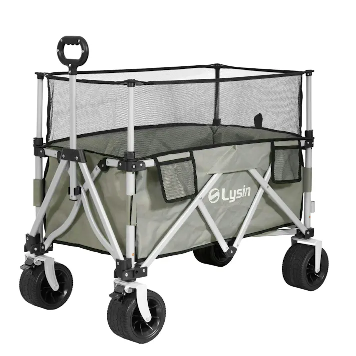 ライシン アウトドアワゴン Eシリーズ 1段 グレー 最大230L 拡張機能 キャリーワゴン キャリーカート 大容量 折りたたみ フォールディング アウトドアワゴン キャンプ 運動会 バーベキュー BBQ ピクニック レジャー 自立 丈夫 頑丈 軽量 コンパクト 収納 荷物 運ぶ 運搬 灰色