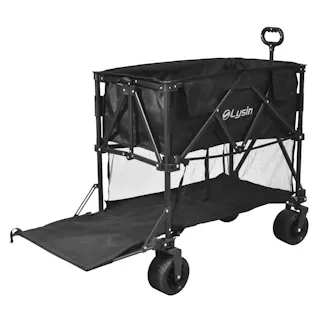ライシン アウトドアワゴン Eシリーズ 2段 ブラック 300L 後ろ開け キャリーワゴン キャリーカート 大容量 折りたたみ フォールディング アウトドアワゴン キャンプ 運動会 バーベキュー BBQ ピクニック レジャー 自立 丈夫 頑丈 軽量 コンパクト 収納 荷物 運ぶ 運搬 台車 黒