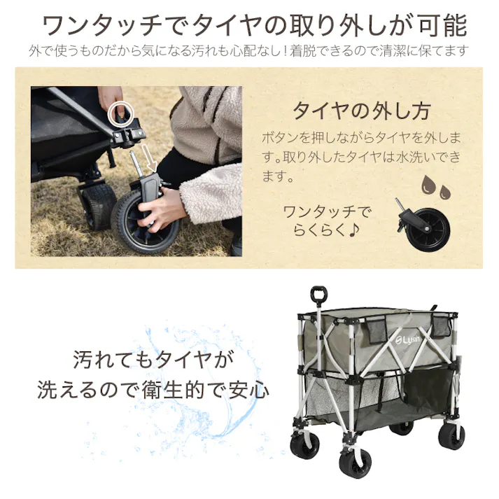 ライシン アウトドアワゴン Eシリーズ 2段 グリーン 300L 後ろ開け キャリーワゴン キャリーカート 大容量 折りたたみ フォールディング アウトドアワゴン キャンプ 運動会 バーベキュー BBQ ピクニック レジャー 自立 丈夫 頑丈 軽量 コンパクト 収納 荷物 運ぶ 運搬 台車 緑