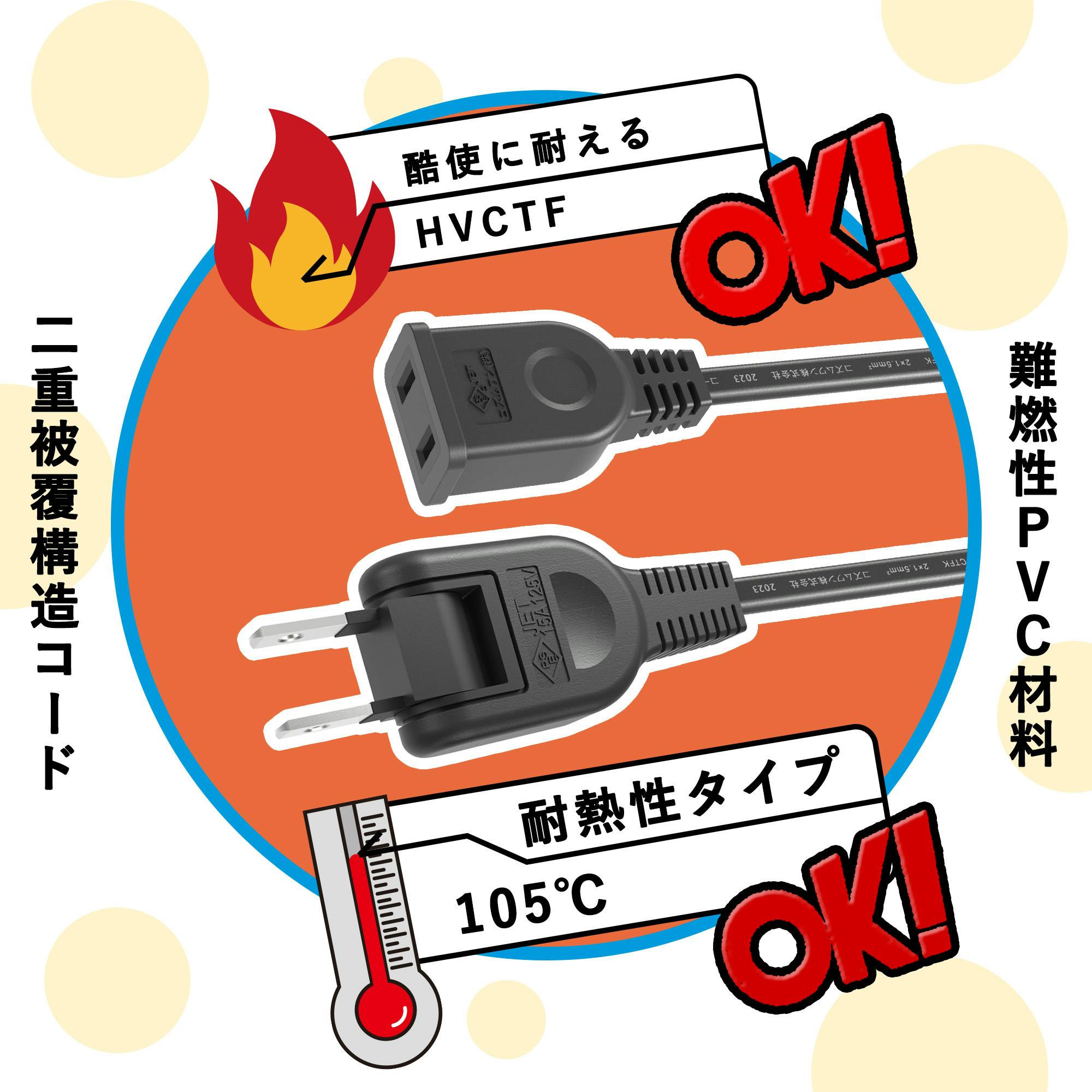 KOZUMUWAN 延長コード 電源タップ 2m 断線に強い 180度回転プラグ