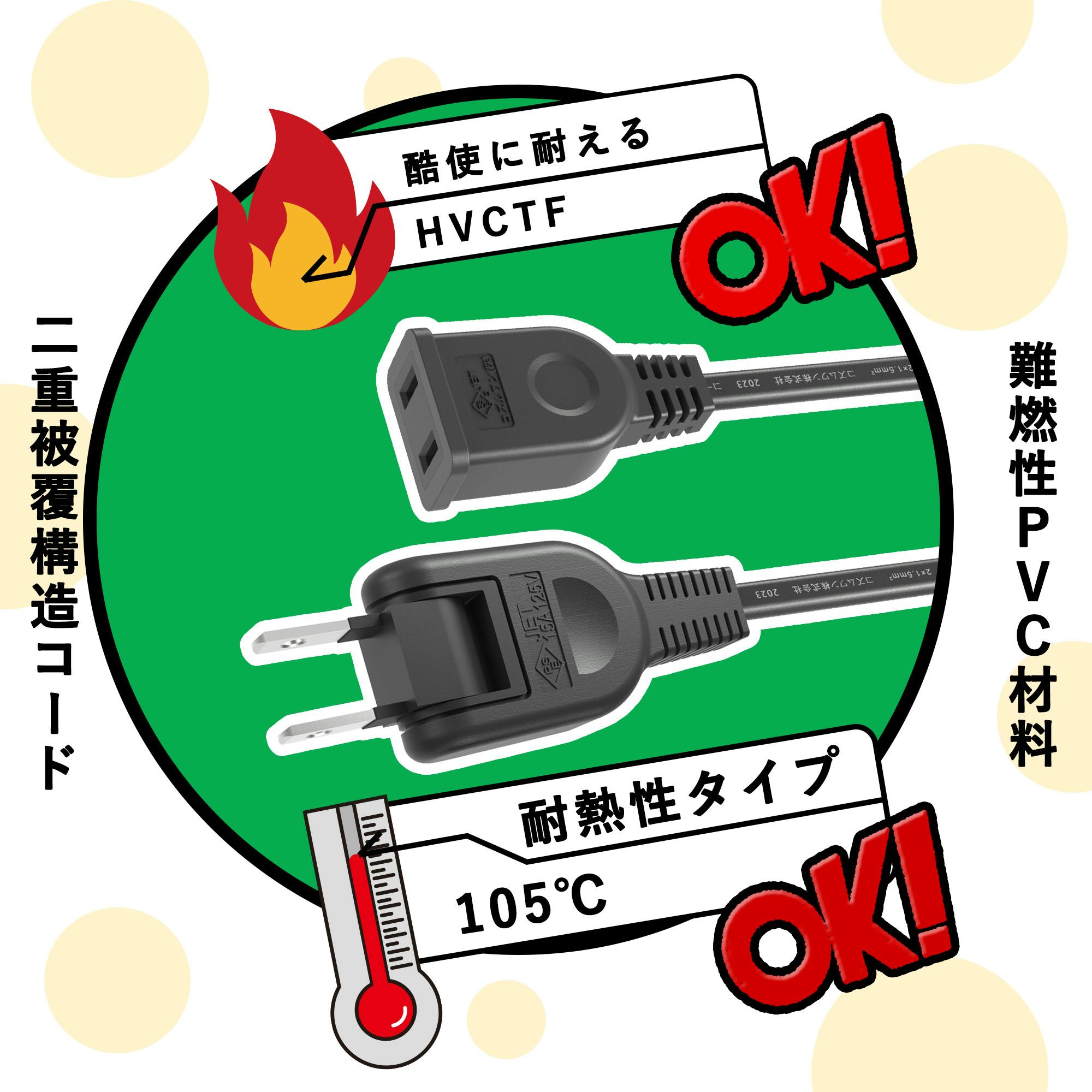 KOZUMUWAN 延長コード 電源タップ 5m 断線に強い 180度回転プラグ