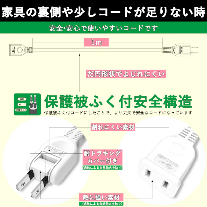 KOZUMUWAN 延長コード 電源タップ 1m 断線に強い 180度回転プラグ すっきり配線 15A 1500W 耐寒 耐熱 トラッキング 火災予防 絶縁カバー 延長ケーブル スイングプラグ 電源増設 RoHS指令対応 省スペース ホワイト (5本入り)