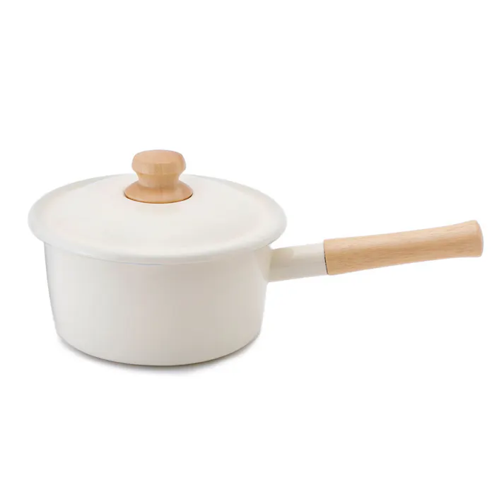 富士ホーロー ビームス シンプル ホーロー ソースパン 深型 18cm ガス火 IH対応 2.3L BMS 片手鍋 BMS-18SD【ホーロー鍋 琺瑯鍋 鍋 IH200V 琺瑯 蓋付き フタ付き 調理器具 キッチン用品 Clocca】 バニラ