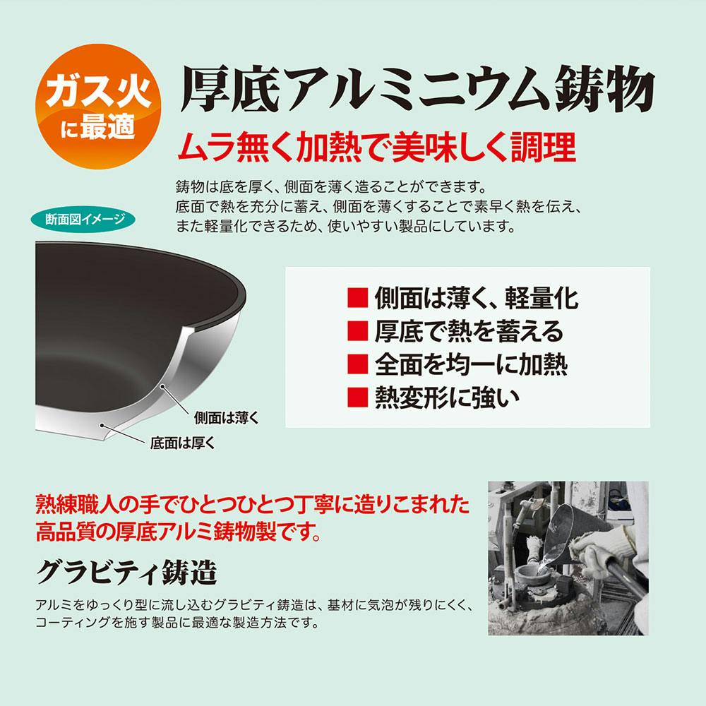 ウルシヤマ フライパン24cm アルミ鋳物 AI-Mg鋳造 ガス火専用 UMIC