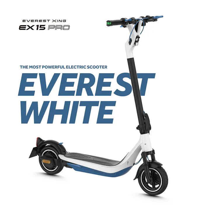 電動キックボード EVEREST XING EX15 PRO カラー:ホワイト 特定小型原動機付自転車 免許不要 キックスケーター 公道走行可能 LEDライト ノーパンク 折り畳み 防水 軽量 通勤 通学 コンセント充電 コンパクト クルーズ Acalie アカリエ エベレスト エクシング