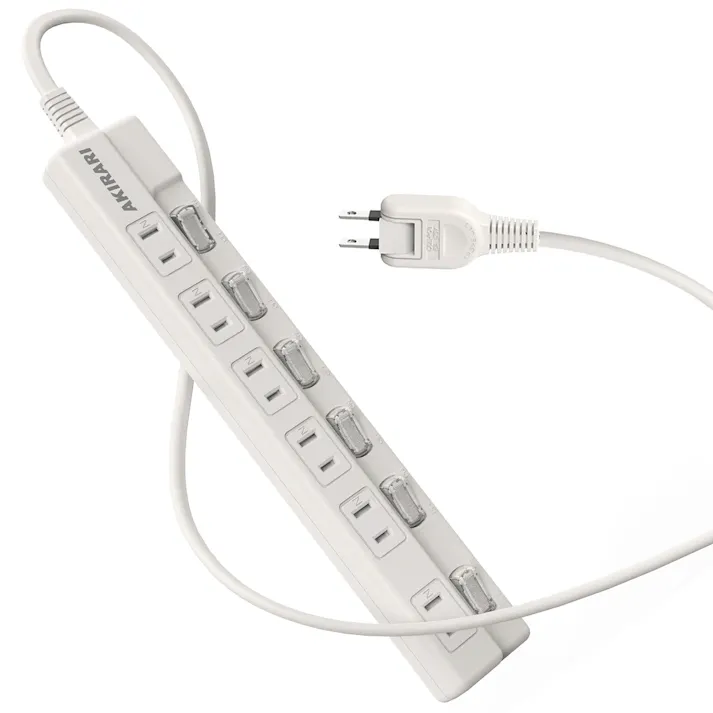 KOZUMUWAN 電源タップ 延長コード 2m 個別スイッチ 6個口 ホワイト 雷ガード ほこりシャッター 火災予防安全 コンセントタップ スイッチ電源タップ テーブルタップ 過電流 過熱保護 180度スイングプラグ トラッキング防止 壁 卓上