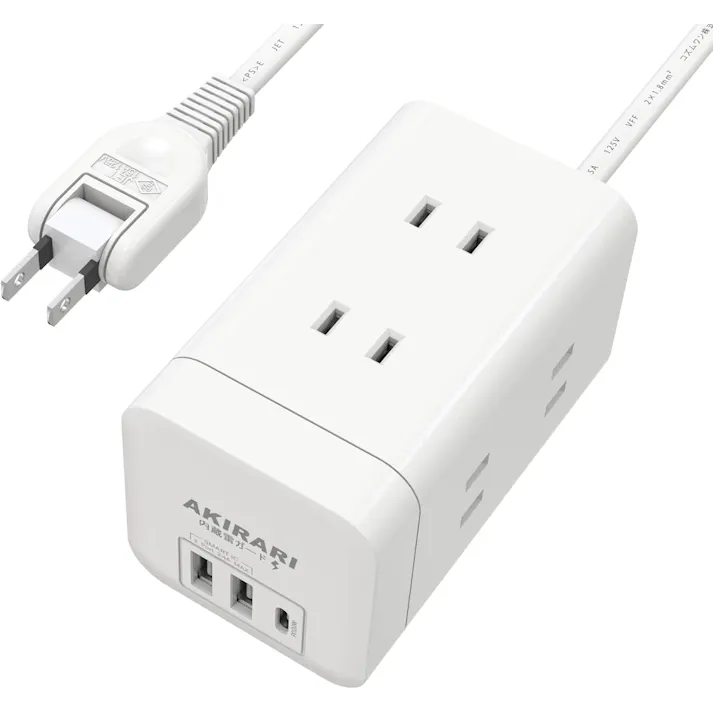 KOZUMUWAN 電源タップ タワー mini型 1m 延長コード 雷ガード タップ 6個AC コンセント USB-A 2ポートUSB-C 1ポート付き 180°スイングプラグ テーブルタップ たこあしコンセント ホワイト 難燃性樹脂 コンパクト 縦置き横置き 複合電源タップ 急速充電 20W