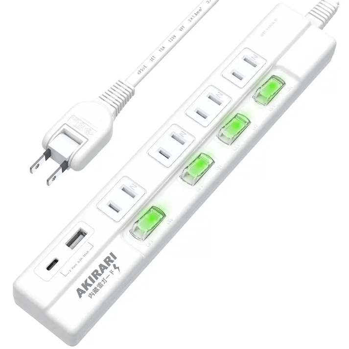 KOZUMUWAN 電源タップ USB付き 延長コード 1m コンセントタップ 4個AC口 1個USB 1個Type-C口 急速充電 4口 雷ガード ホコリ防止シャッター スイッチ付 スイッチ電源タップ 延長ケーブル 過電圧 過電流 過熱保護 180度スイングプラグ トラッキング防止 節電 壁 卓上