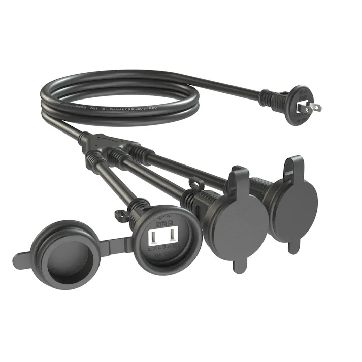 KOZUMUWAN 延長コード 1m 3分岐 防水型 防雨延長コード 分配コード 電源ケーブル 3個口 電源コード LEDイルミネーション用 屋外用 丸型プラグ 2芯 二重被覆 作業用 PSE認証 防雨キャップ付 耐寒 耐熱 耐摩耗 防塵 便利 トラッキング防止 ブラック(1m)