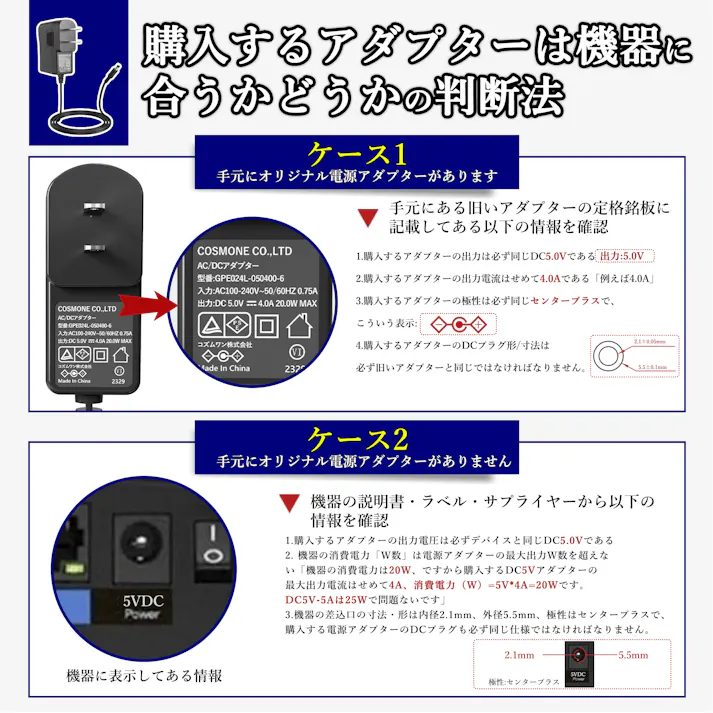 KOZUMUWAN ACアダプター 5V 4A 20W 電源アダプター 大手メーカーOEM社製品 汎用 センタープラス スイッチング式 出力プラグ外径5.5mm(内径2.1mm) 電気安全法PSE適合品 (4A)