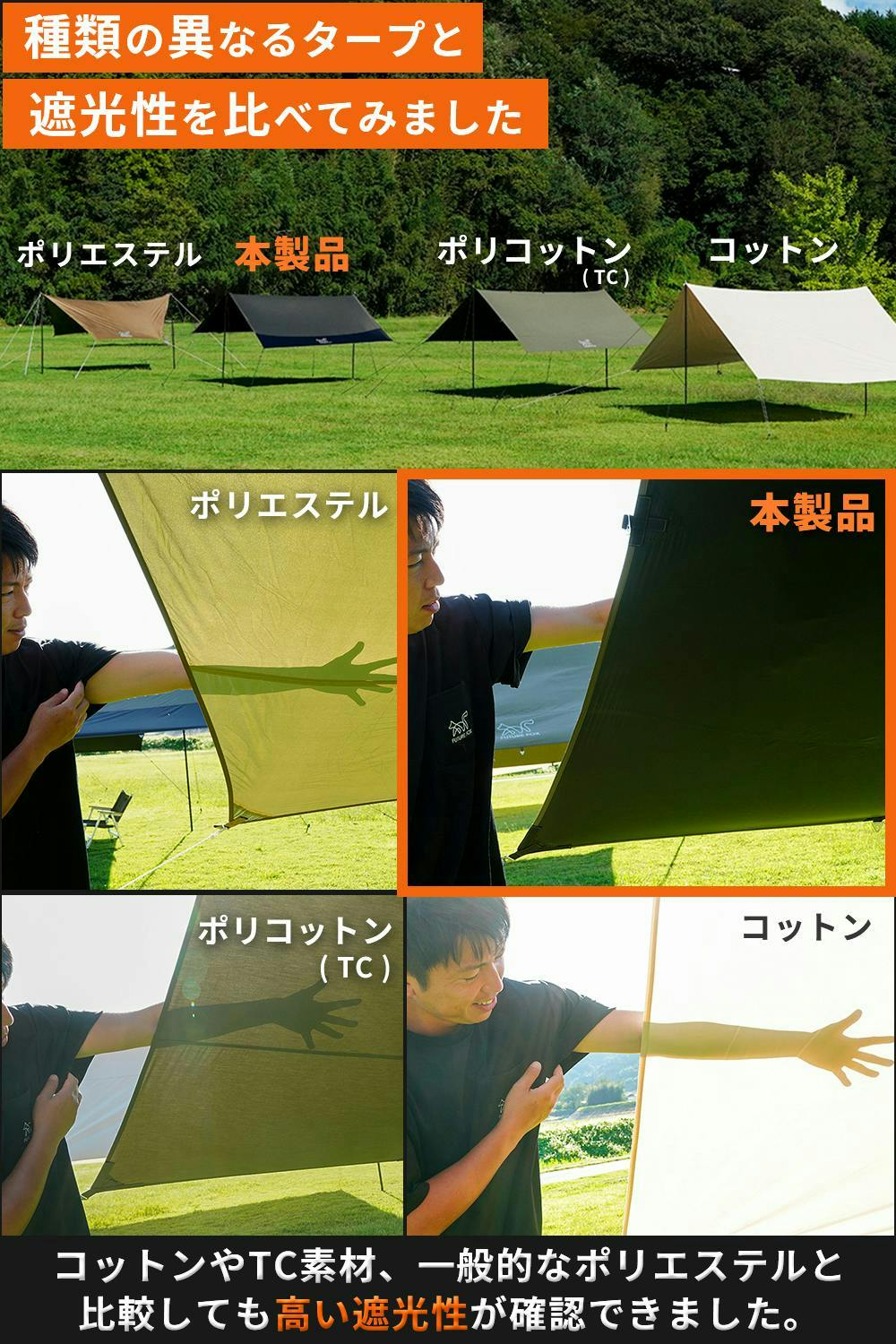 4m×4m タープ　カーキ色　210Dナイロン FUTURE FOX TCタープ スクエア型 難燃素材 4m×4m – FUTURE FOX
