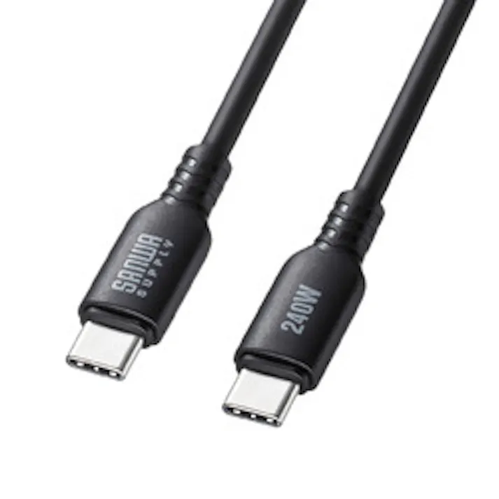 USB2.0 Type-C シリコンケーブル(PD240W・0.5m・ブラック) メーカー在庫品