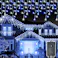 KOZUMUWAN イルミネーション つらら LED 120球 5m クリスマス ライト 連結可能 室内 屋外 コンセント式 コントローラー付き メモリー機能 8パータン パータン記憶 雪国 冬 風物詩 (ブラック色コード, ブルー・ホワイト)