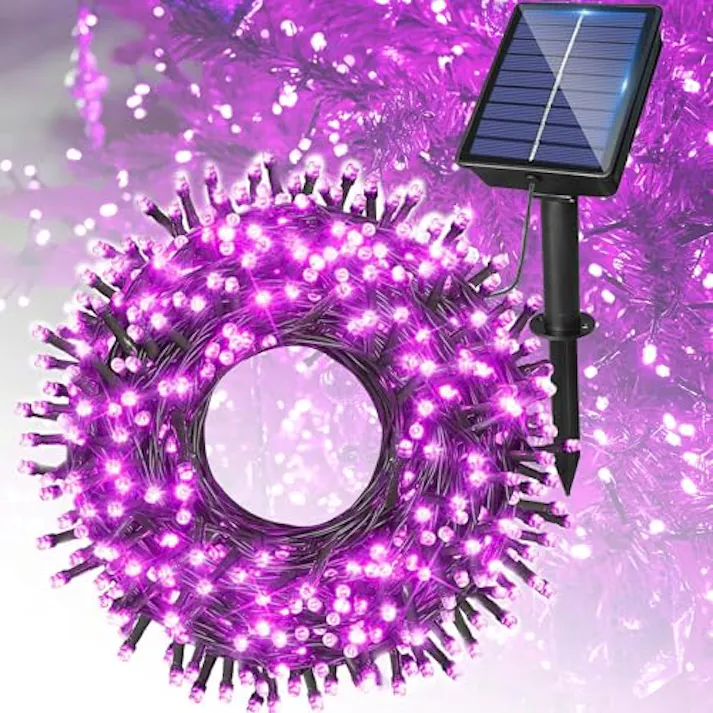 KOZUMUWAN ソーラーライト イルミネーションライト クリスマスライト ストレート 定番商品 日本法人 ソーラー充電式 8パターン 200球 20m コントローラー付き 自動ON/OFF 夜間自動点灯 昼消灯 省エネ IP65防水 ガーデン 屋外 防雨 メモリー記憶 (ピンク)