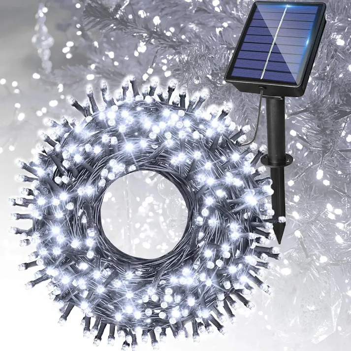 KOZUMUWAN ソーラーライト イルミネーションライト クリスマスライト ストレート 定番商品 日本法人 ソーラー充電式 8パターン 200球 20m コントローラー付き 自動ON/OFF 夜間自動点灯 昼消灯 省エネ IP65防水 ガーデン 屋外 防雨 メモリー記憶 (ホワイト)