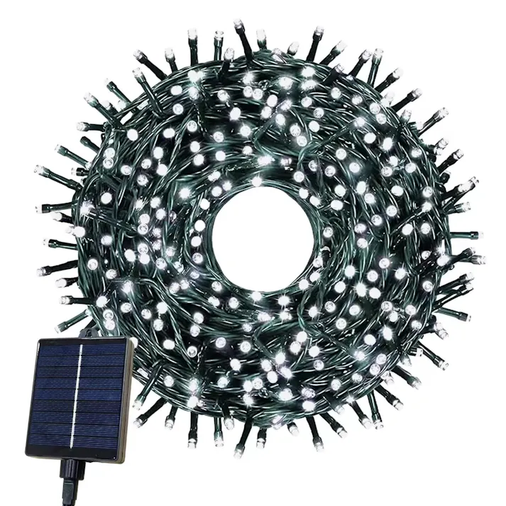 KOZUMUWAN ソーラーライト イルミネーションライト クリスマスライト ストレート 定番商品 日本法人 ソーラー充電式 8パターン 300球 30m コントローラー付き 自動ON/OFF 夜間自動点灯 昼消灯 省エネ IP65防水 ガーデン 屋外 防雨 メモリー記憶 (ホワイト)
