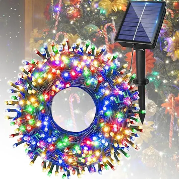 KOZUMUWAN ソーラーライト イルミネーションライト クリスマスライト ストレート 定番商品 日本法人 ソーラー充電式 8パターン 200球 20m コントローラー付き 自動ON/OFF 夜間自動点灯 昼消灯 省エネ IP65防水 ガーデン 屋外 防雨 メモリー記憶 (4色ミックス)