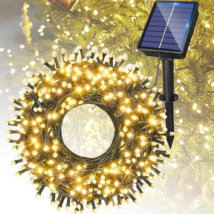 KOZUMUWAN ソーラーライト イルミネーションライト クリスマスライト ストレート 定番商品 日本法人 ソーラー充電式 8パターン 200球 20m コントローラー付き 自動ON/OFF 夜間自動点灯 昼消灯 省エネ IP65防水 ガーデン 屋外 防雨 メモリー記憶 (シャンパンゴールド)