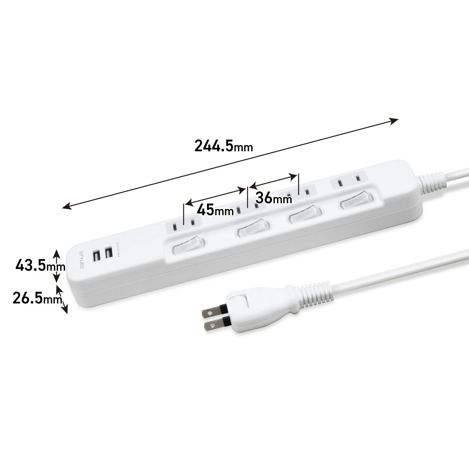 2個セット スタイルド(STYLED) USB付 電源タップ コンセント 4