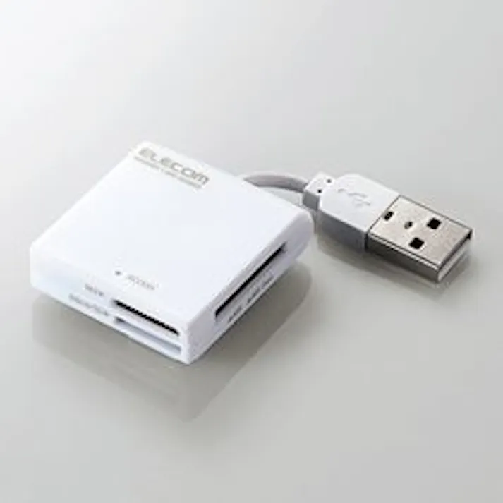 USB2.0 ケーブル固定メモリカードリーダ 43+5 ホワイト MR-K009WH