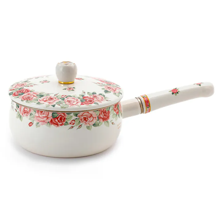 エジリー インペリアルローズ 琺瑯 片手鍋 18cm 薔薇 ガス火 IH対応 NIR-18S EJIRY 富士ホーロー【バラ柄 花柄 ホーロー鍋 ソースパン ほうろう IH 200V 昭和レトロ 日本製】