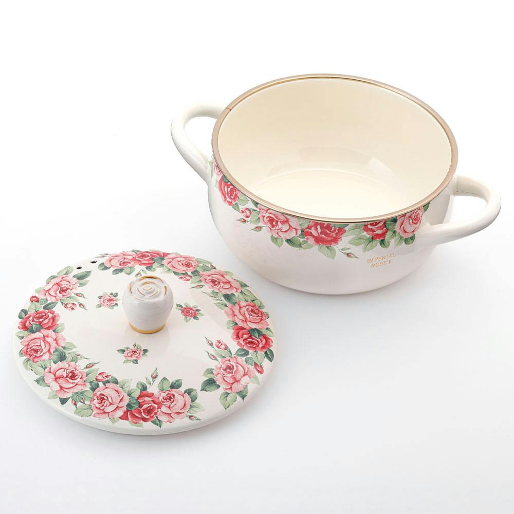 エジリー インペリアルローズ 琺瑯 両手鍋 18cm 薔薇 ガス火 IH エジリー インペリアルローズ 琺瑯 両手鍋 18cm 薔薇 ガス火 IH