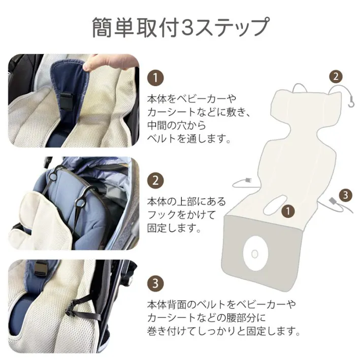 ベビーカーシート ファン付き 暑さ対策 メッシュ 扇風機 夏 丸洗い可 暑い日も涼しく快適 SunRuck SR-SCP-08 グレー