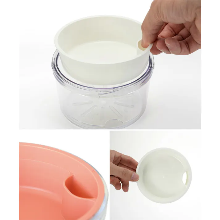 ジェルクール ラウンド ウィズインナートレイ ヌードルランチ 保冷剤一体型ランチボックス 三好製作所【GEL-COOL round with inner tray 弁当箱 お弁当箱 保冷サラダケース 1段 保冷剤付き】 マカロンピンク
