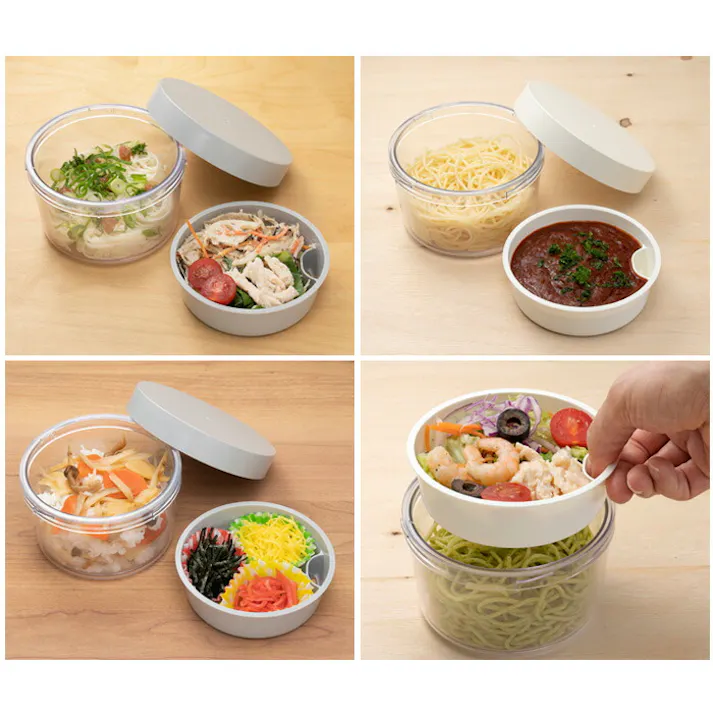 ジェルクール ラウンド ウィズインナートレイ ヌードルランチ 保冷剤一体型ランチボックス 三好製作所【GEL-COOL round with inner tray 弁当箱 お弁当箱 保冷サラダケース 1段 保冷剤付き】 パウダーパープル