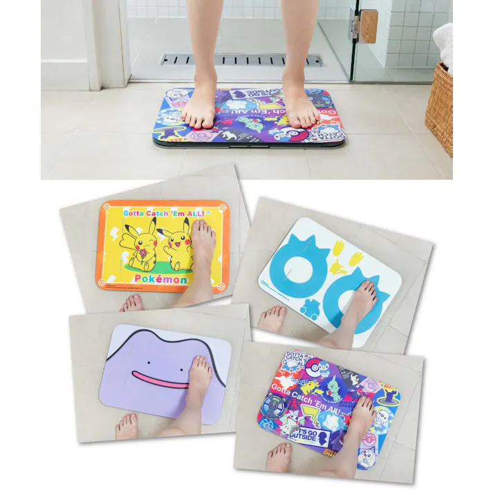 スマートバスマット 体組成計モデル 体重計 ポケモンコラボ 充電式 グレー issin 珪藻土【スマホ連動 アプリ 自動転送 wifi 体脂肪率 内臓脂肪レベル 体内年齢 ヘルスメーター 薄型 防水 AI機能 スマート家電】ピカチュウとカビゴンの足跡
