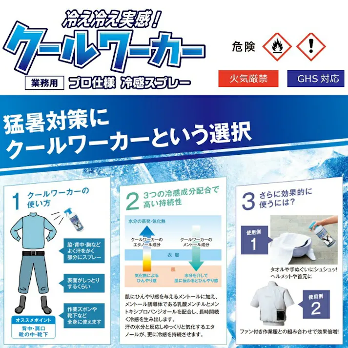 東神電気 冷感持続スプレー クールワーカーミニボトル 180ml PRO仕様猛暑・熱中症対策 メンタンジオール配合 TCW-180ML 4580519170600