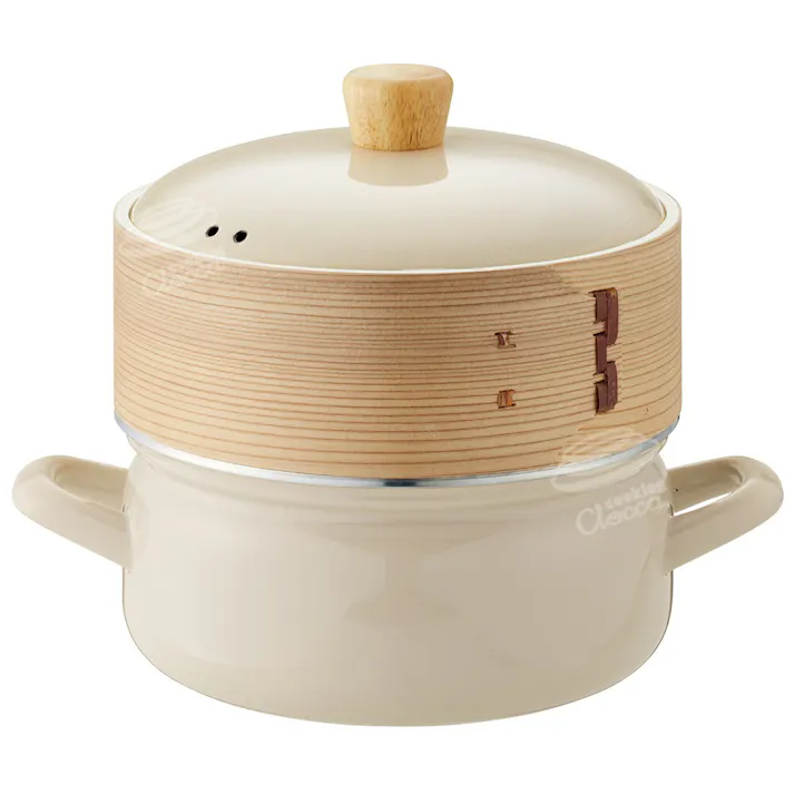 せいろ付きホーロー鍋 18cm 富士ホーロー ガス火 IH対応 シリコンメッシュシート SER-18W【琺瑯 両手鍋 竹せいろ 蒸篭 中華セイロ 蒸し セット 蒸し鍋 スチーマー】 グレージュ