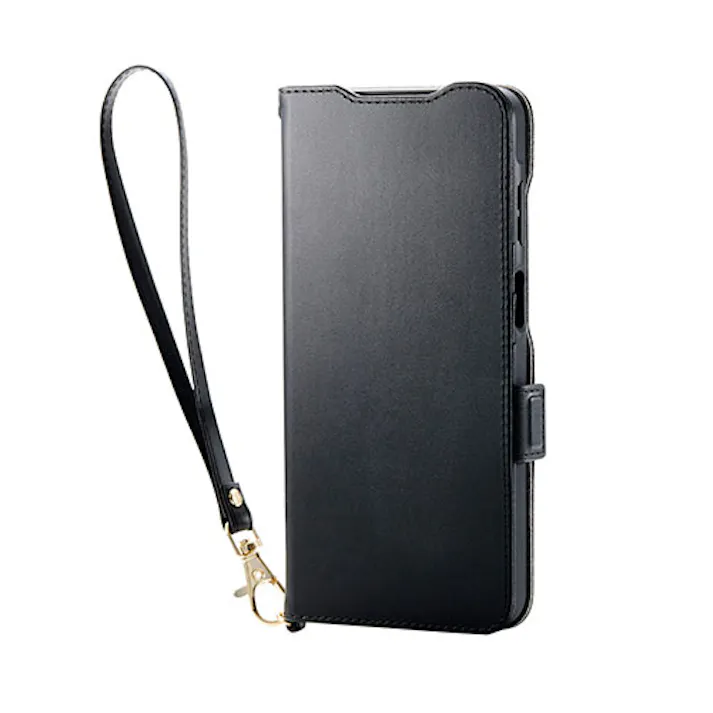G253 ケース レザー 手帳型 落下防止ハンドストラップ付 ブラック