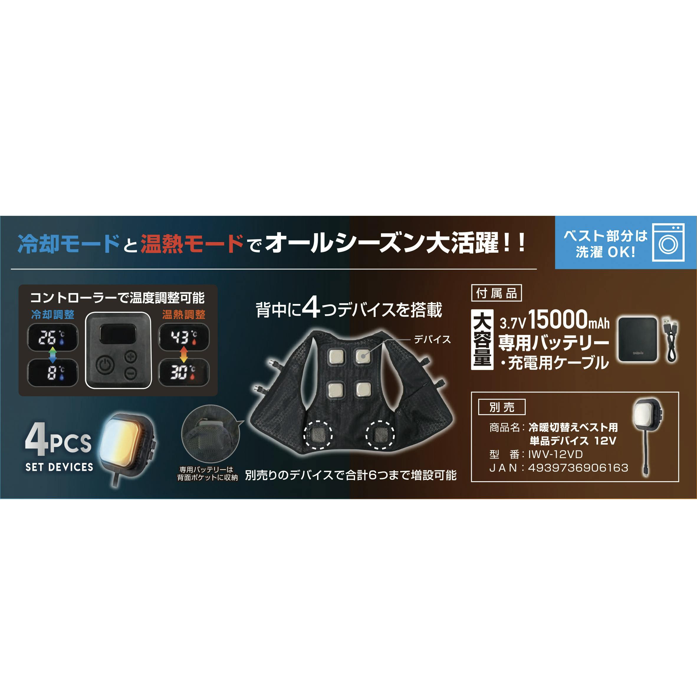 【最終値下げ】NAFCO 冷暖切替ベスト 専用バッテリー・ケーブル付属 デュアルユニットで強力冷却「ハーネス対応冷蔵ベスト