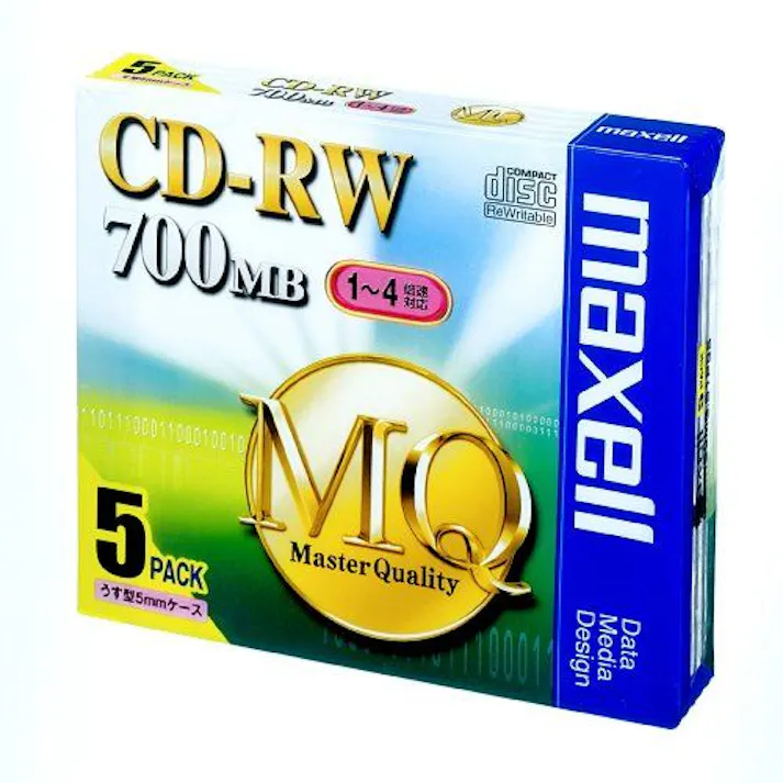 CD-RW・1-4倍速対応・容量700MB・5枚パック・1枚ずつプラケース入り