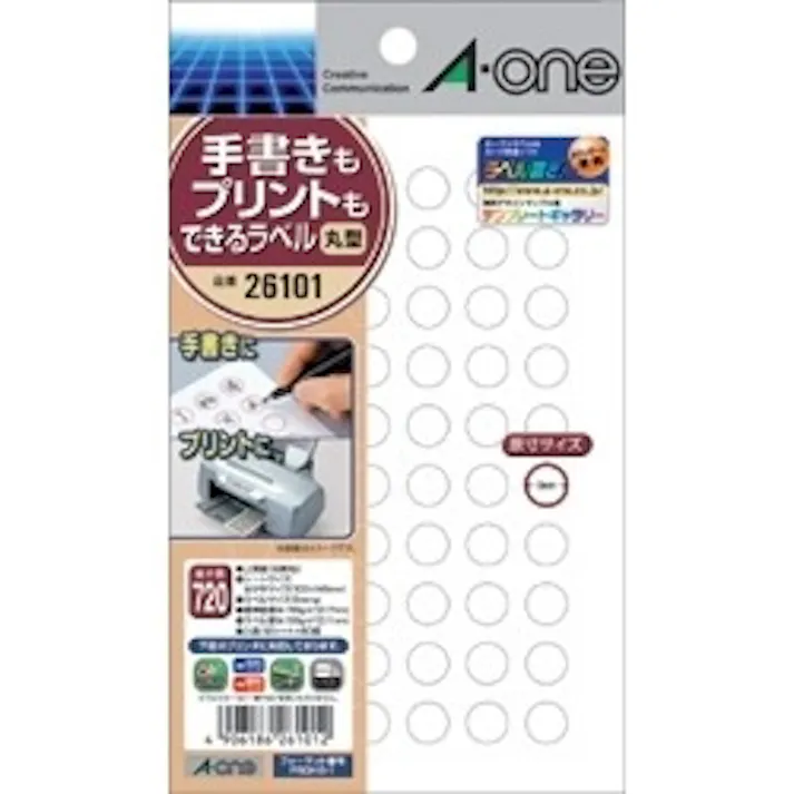 26101 手書きもプリントもできる丸型9ミリ60面 目安在庫=△