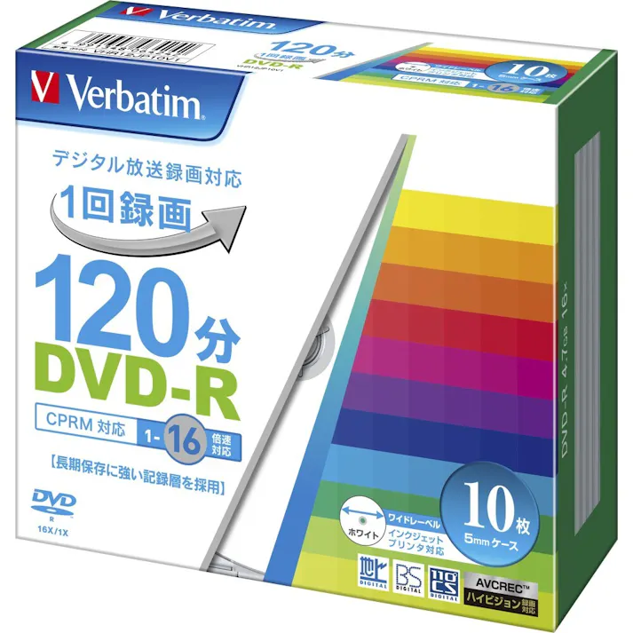 DVD-R(Video with CPRM) 120分 1-16倍速 1枚5mmケース(透明)10P 目安在庫=△