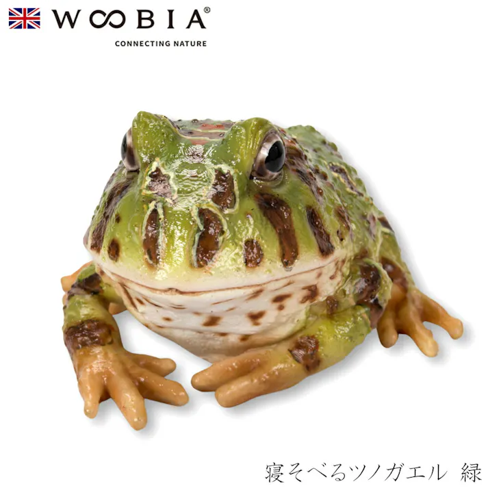 【Woobia(ウービア)】【寝そべるツノガエル 緑】 (幅10cm×奥行9.5cm×高さ6cm)かわいい 置物 リアル 動物 おしゃれ インテリア ガーデニング イギリス 人形 オーナメント ペット #4582756138061