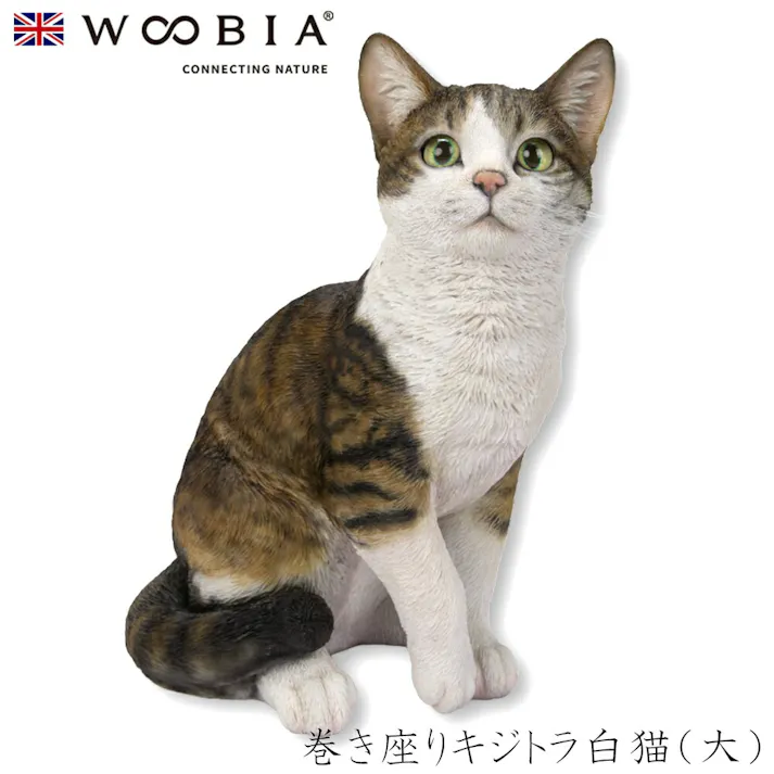 【Woobia(ウービア)】【巻き座りキジトラ白猫(大)】 (幅25cm×奥行17cm×高さ30.5cm)猫 ねこ ネコ cat かわいい 置物 リアル 動物 おしゃれ インテリア ガーデニング イギリス 人形 オーナメント ペット #4582756148756/H12321-2A