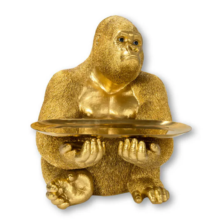 Woobia ウービア 【ゴールドゴリラの小物置き(マグネットで取り外し可能皿)】 (幅32cm×奥行28.3cm×高さ37cm)かわいい マグネット リアル おしゃれ インテリア ガーデニング イギリス 人形 オーナメント ペット #4582756140231/H20536-1-1