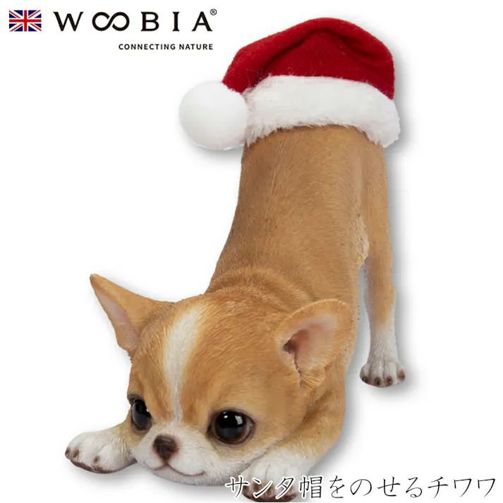 【Woobia(ウービア)】【サンタ帽をのせるチワワ】 (幅13cm×奥行8cm×高さ11cm)犬 いぬ イヌ ドッグ dog かわいい 置物 リアル 動物 おしゃれ インテリア ガーデニング イギリス 人形 オーナメント ペット #4582756131666
