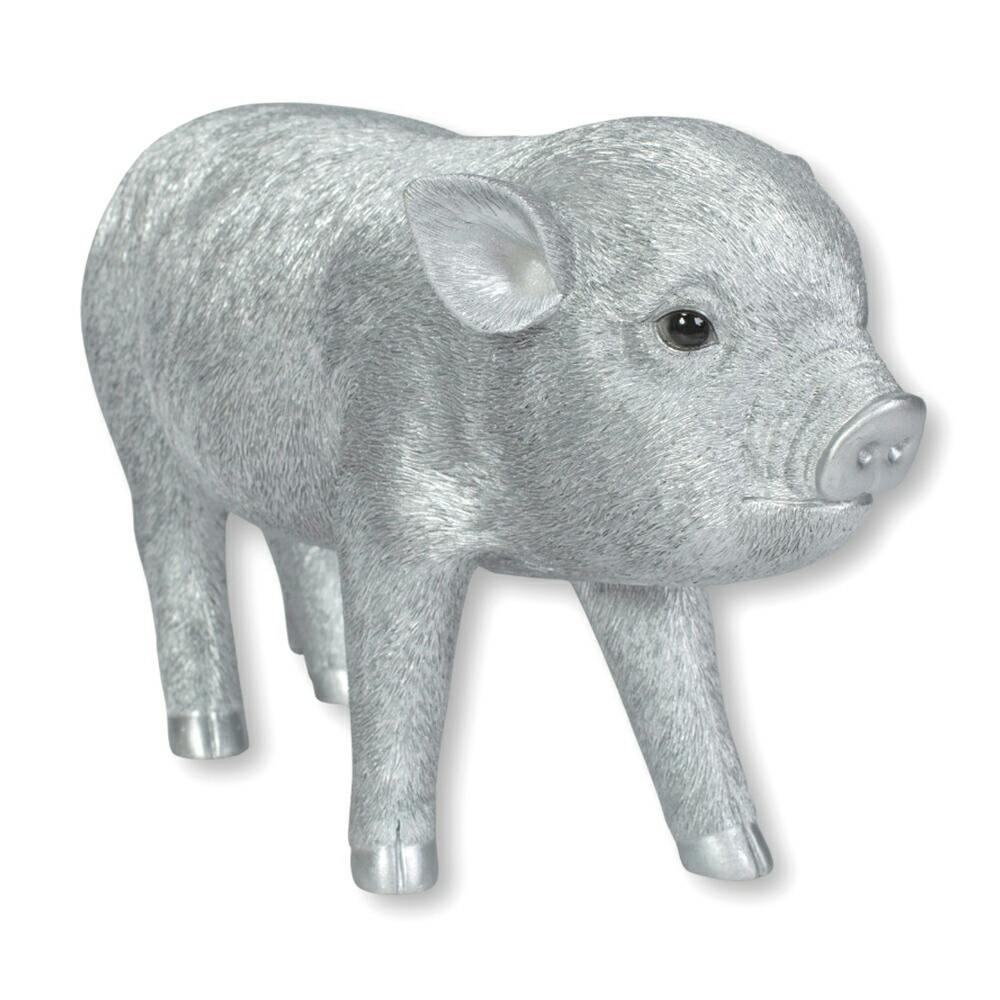 イタリカ　置物 Woobia ウービア 【銀色豚（大）】 (幅33.5cm×奥行13.5cm×高さ