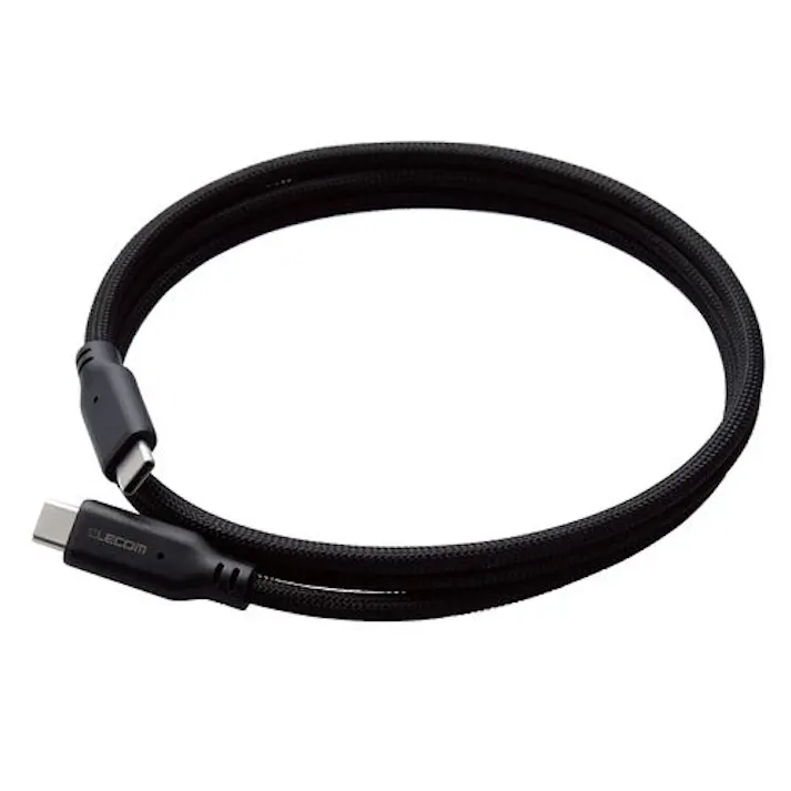 USB-C ケーブル (TypeC to C) 1m PD 100W 断線シニクイ ナイロンメッシュ マグネット内蔵 データ転送 ブラック メーカー在庫品