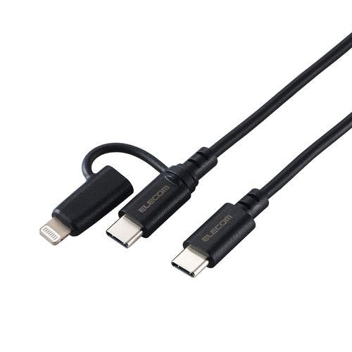 2in1 充電ケーブル (USB-C to USB-C ケーブル+Lightning 変換プラグ) 1m PD60W 急速充電 ブラック メーカー在庫品 パソコン・周辺機器 2in1 充電ケーブル (USB-C to USB-C ケーブル+Lightning 変換プラグ) 1m PD60W 急速充電 ブラック メーカー在庫品 パソコン・周辺機器