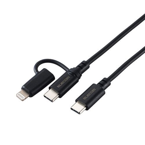 2in1 充電ケーブル (USB-C to USB-C ケーブル+Lightning 変換プラグ) 1.5m PD60W 急速充電 ブラック メーカー在庫品 パソコン・周辺機器 2in1 充電ケーブル (USB-C to USB-C ケーブル+Lightning 変換プラグ) 1.5m PD60W 急速充電 ブラック メーカー在庫品 パソコン・周辺機器