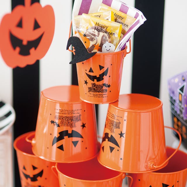 ヘッズ トレイ・カゴ－ブリキ 直径120(90)×H105mm ブラックハロウィン