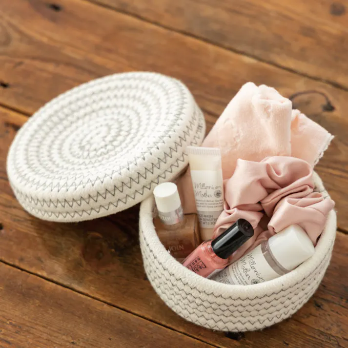 ヘッズ トレイ・カゴ-布 直径140(125)×H70mm コットンロープフタ付丸底バスケット-S(6個) HEADS COR-RSB