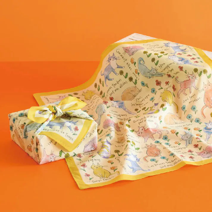 ヘッズ 包-その他 W500×H500mm コットン風呂敷-2/フラワーキャット(10枚) HEADS CTN-FUR2