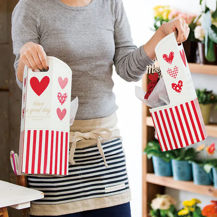 ヘッズ トレイ・カゴ-紙 W115×D99×H200(100)mm イージーフラワーペーパーボックス-S/ストライプ(10枚) HEADS ESF-STS